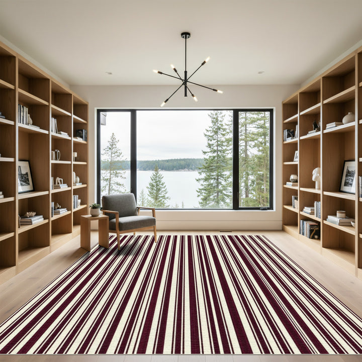 Bold Burgundy Cream Vertical Stripes Rug