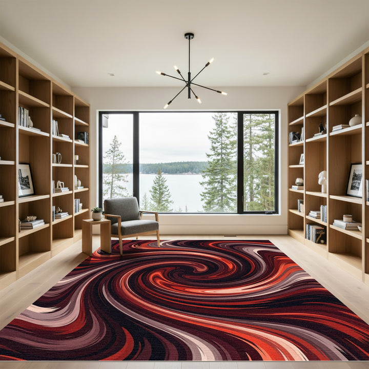Vibrant Swirl Red Orange Abstract Rug