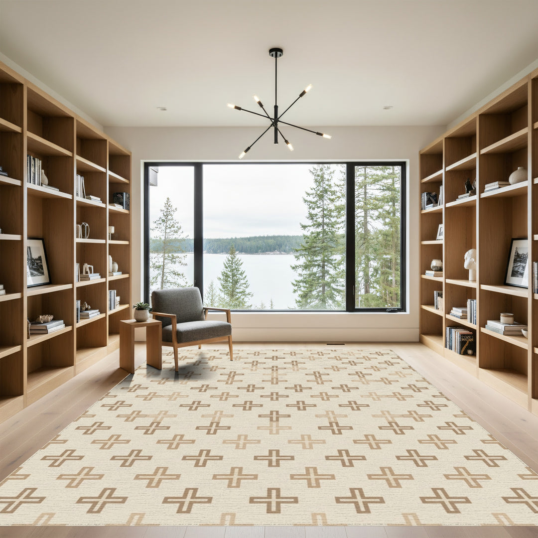 Neutral Tone Plus Sign Repeating Pattern Rug