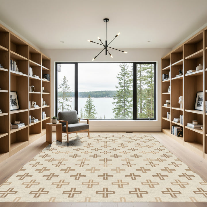 Neutral Tone Plus Sign Repeating Pattern Rug