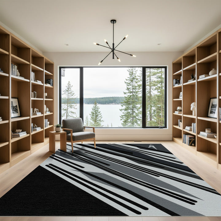 Modern Gray Diagonal Stripe Composition Rug