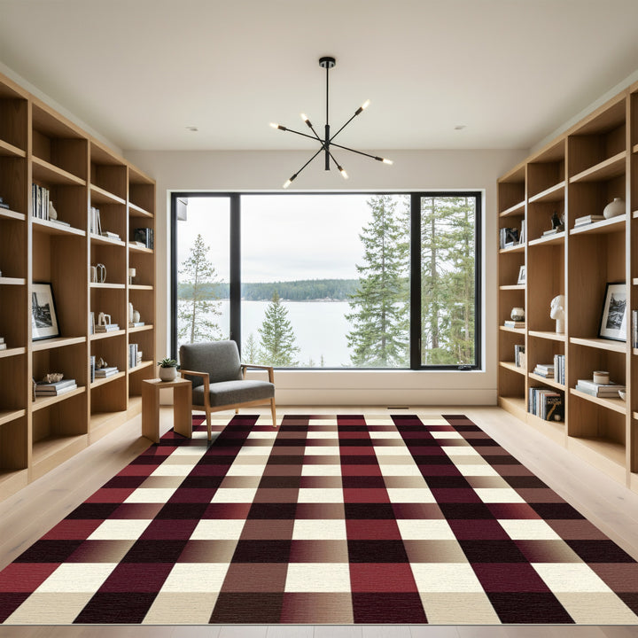 Classic Burgundy Gingham Check Rug