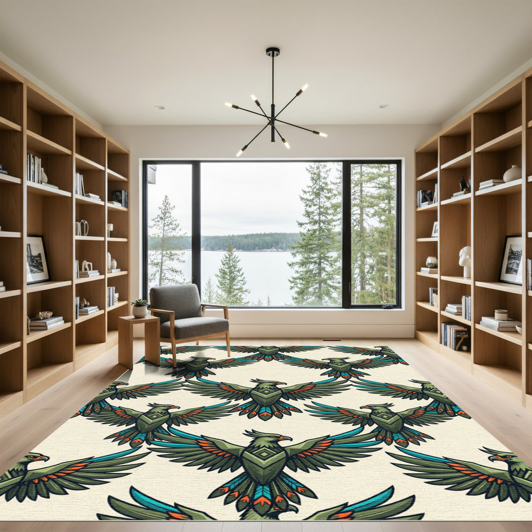 Green Tribal Eagle Winged Deco Rug