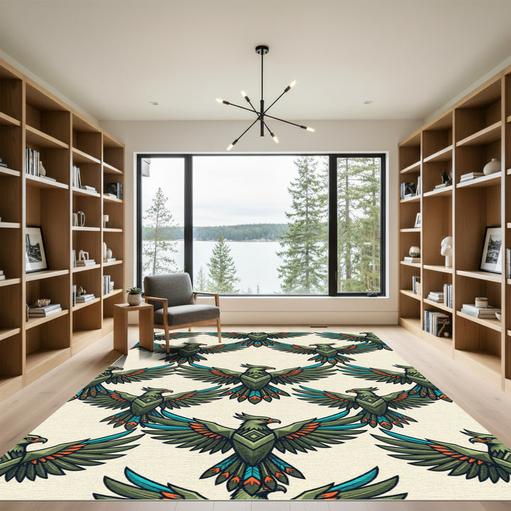 Green Tribal Eagle Winged Deco Rug