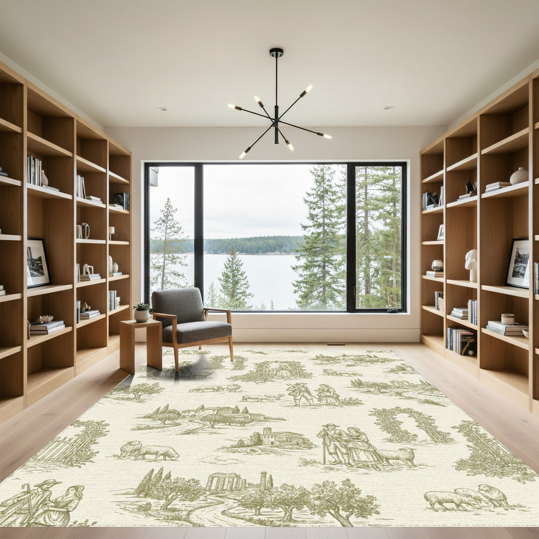 Pastoral Countryside Sheep Sketch Rug