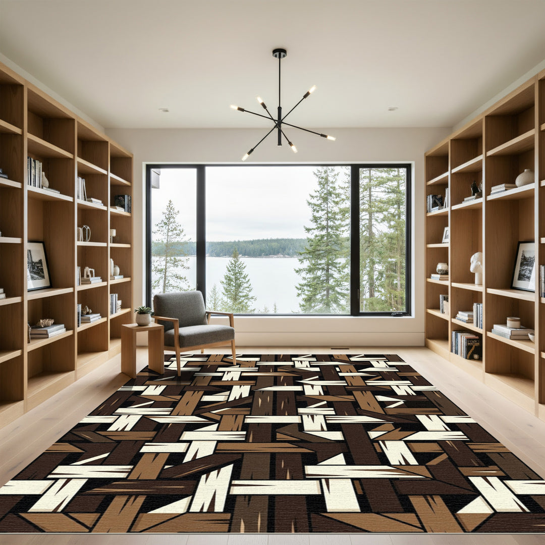 Brown Woven Texture Interwoven Bands Rug