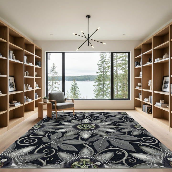 Gray Passion Flower Art Nouveau Rug