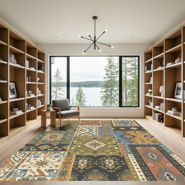 Patchwork Earth Tones Geometric Medallion Rug