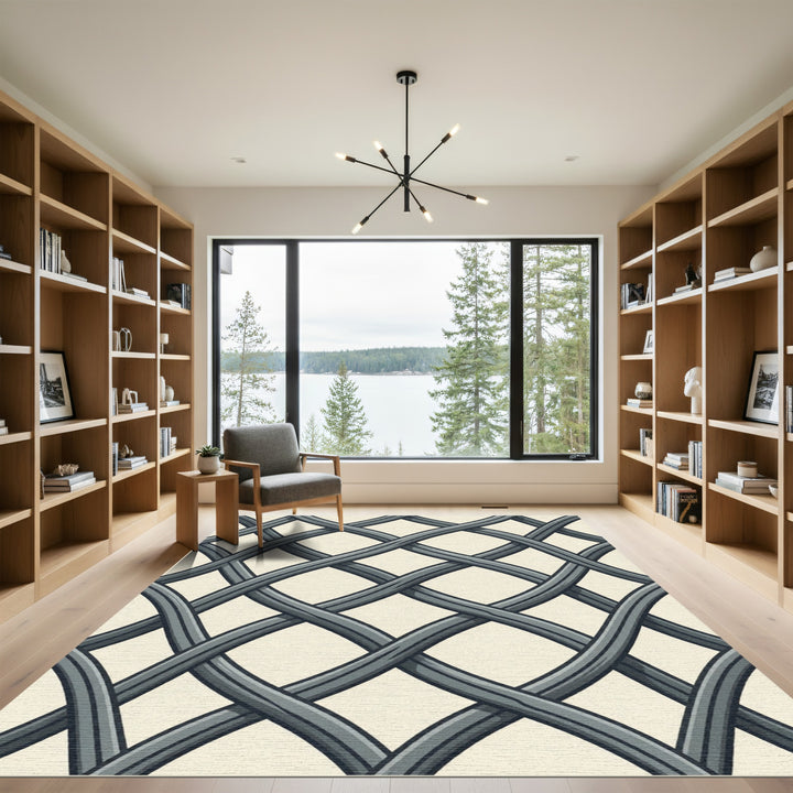Interlaced Charcoal Lattice Contemporary Rug