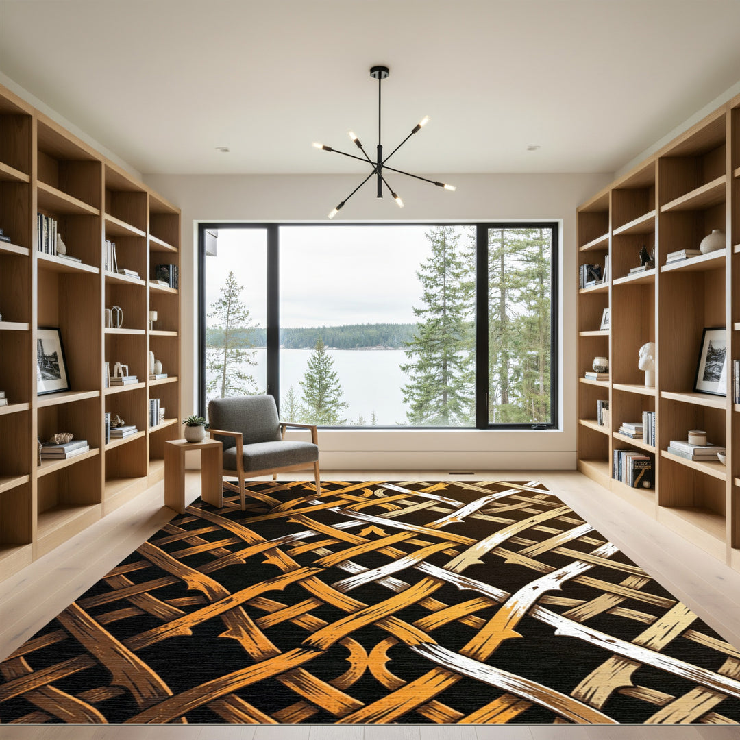 Rustic Interwoven Wood Lattice Rug