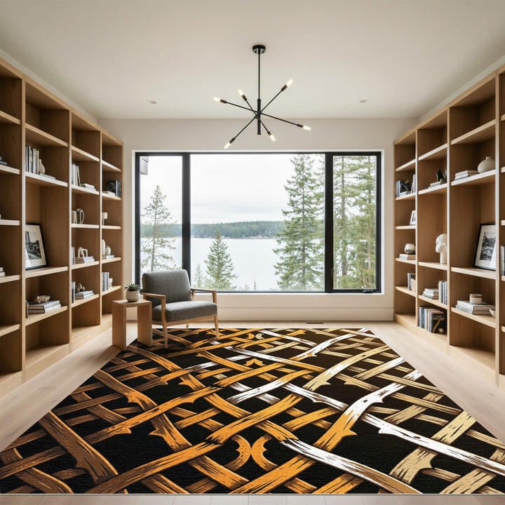 Rustic Interwoven Wood Lattice Rug