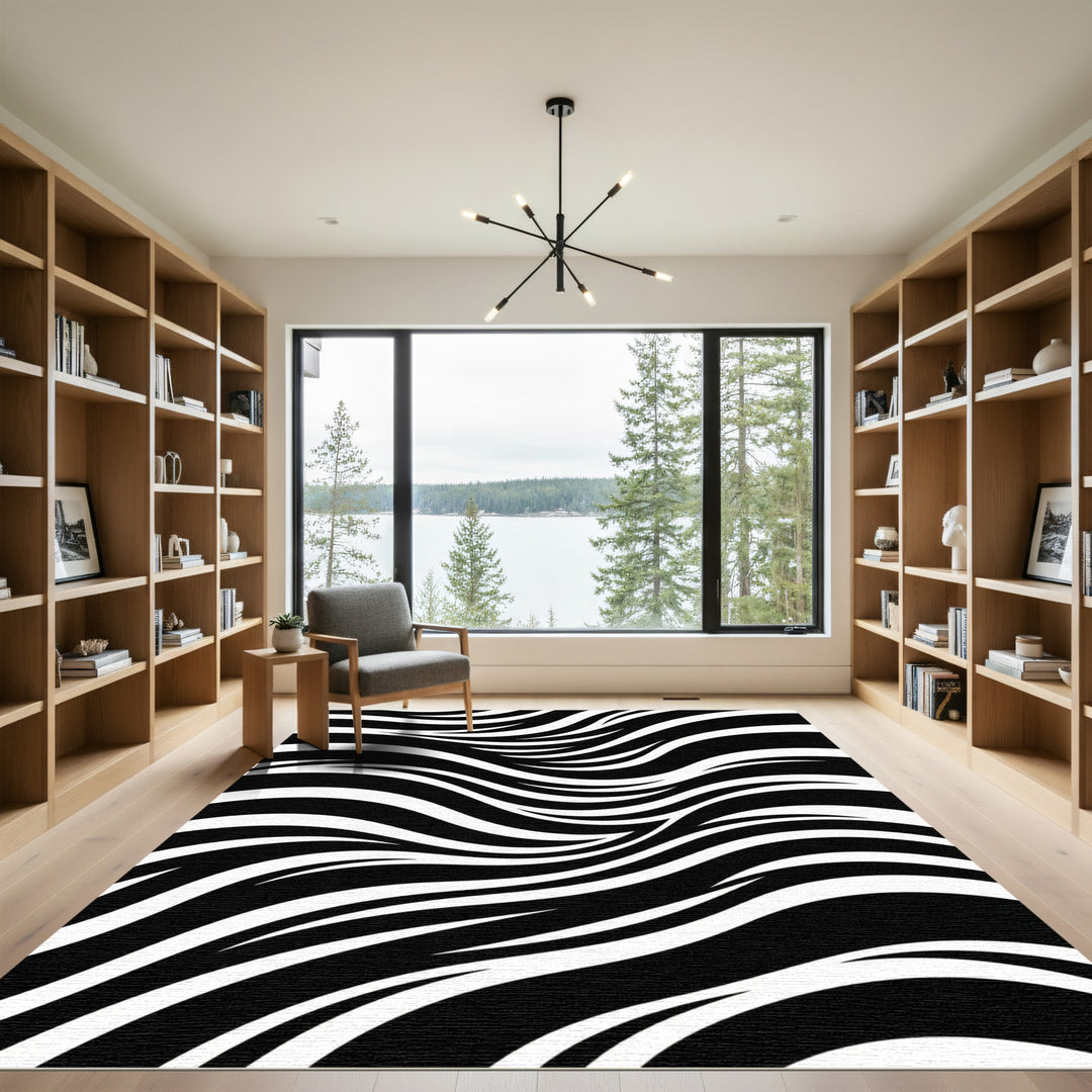 Flowing Black White Organic Stripes Rug