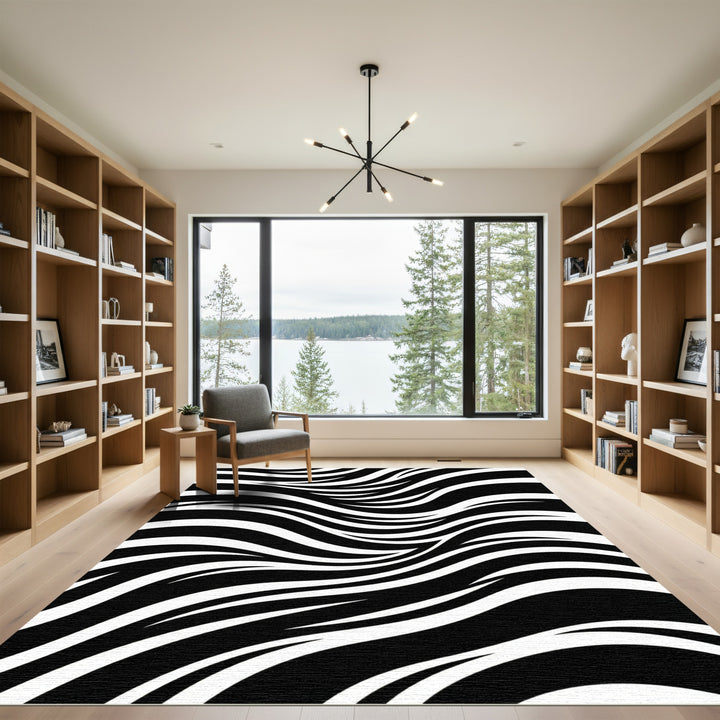 Flowing Black White Organic Stripes Rug