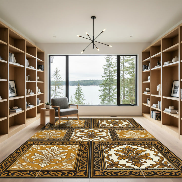 Vintage Gold Leaf Scrollwork Medallion Rug