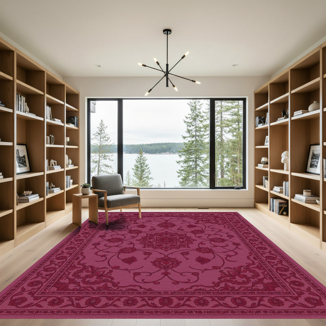 Crimson Floral Medallion Garden Rug