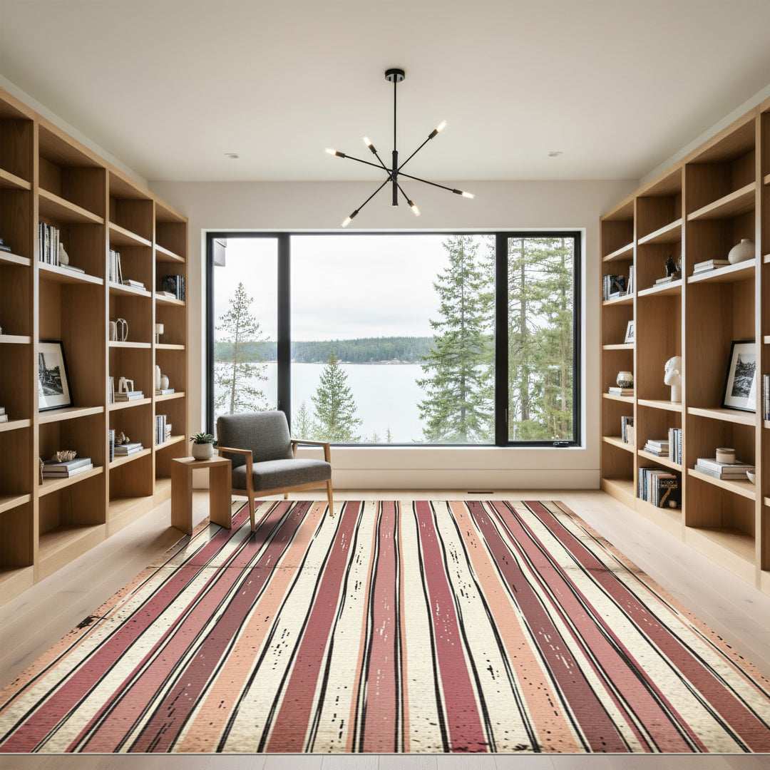 Earthy Red Pink Vertical Stripes Rug