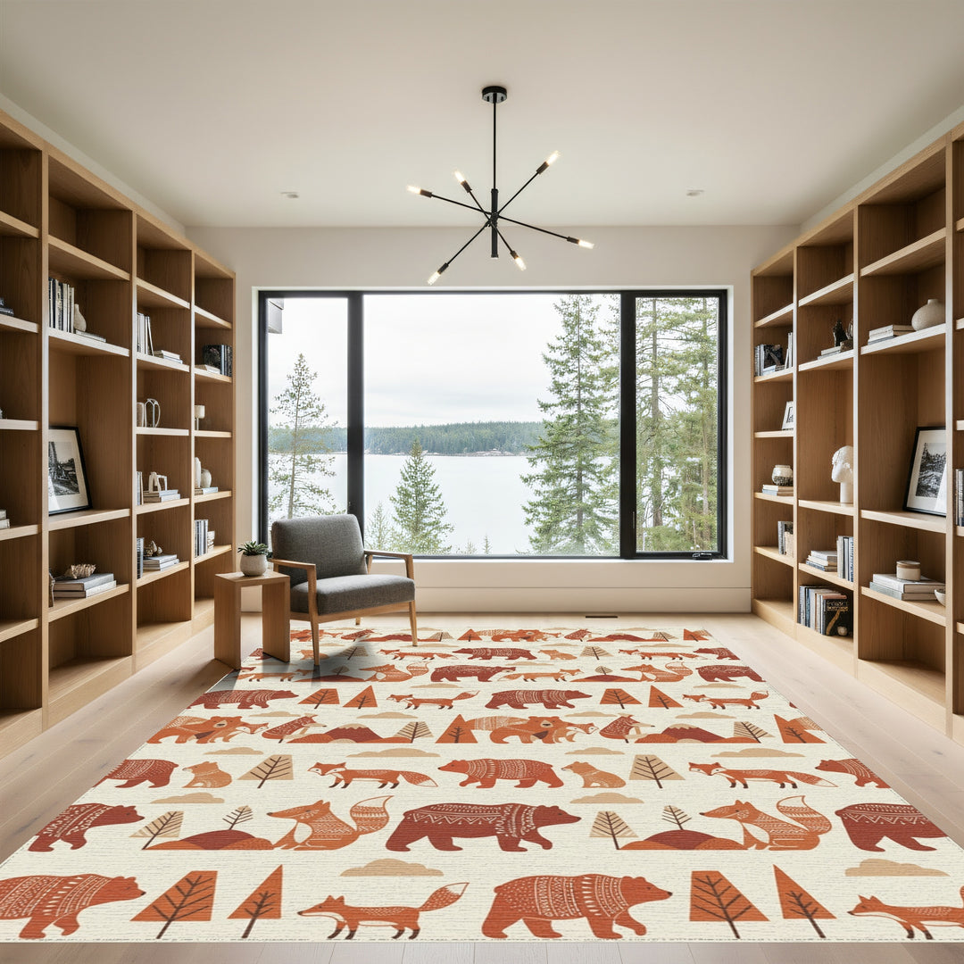 Woodland Forest Animals Folk Art Rug