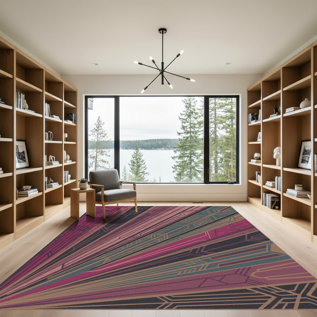 Art Deco Plum Geometric Sunburst Rug