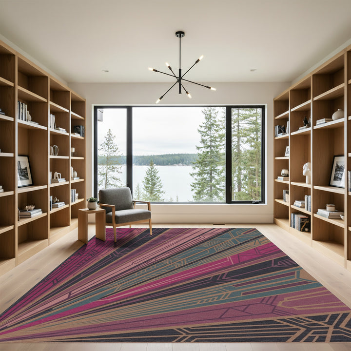 Art Deco Plum Geometric Sunburst Rug