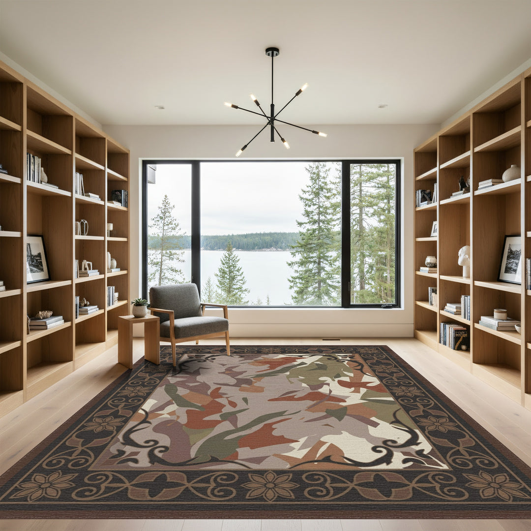 Camouflage Abstract Earthy Tones Border Rug