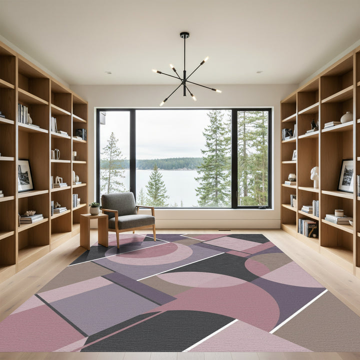 Mauve Gray Circles Squares Geometric Rug
