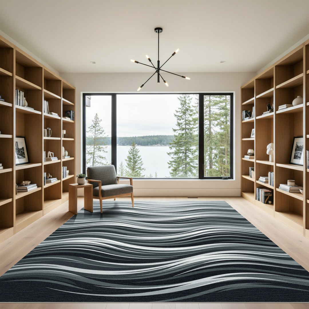 Wavy Gray Abstract Stripe Rug