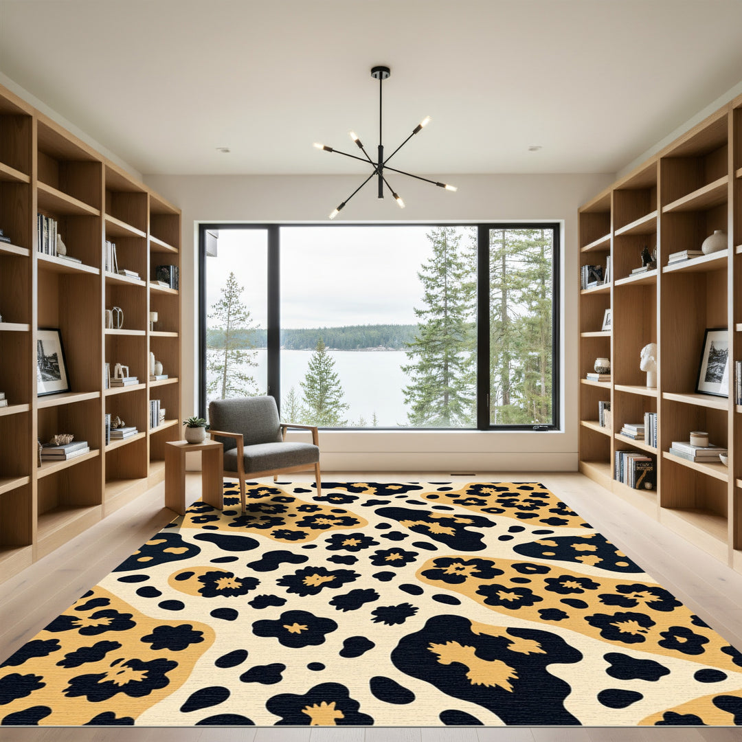 Chic Black Gold Leopard Spots Rug