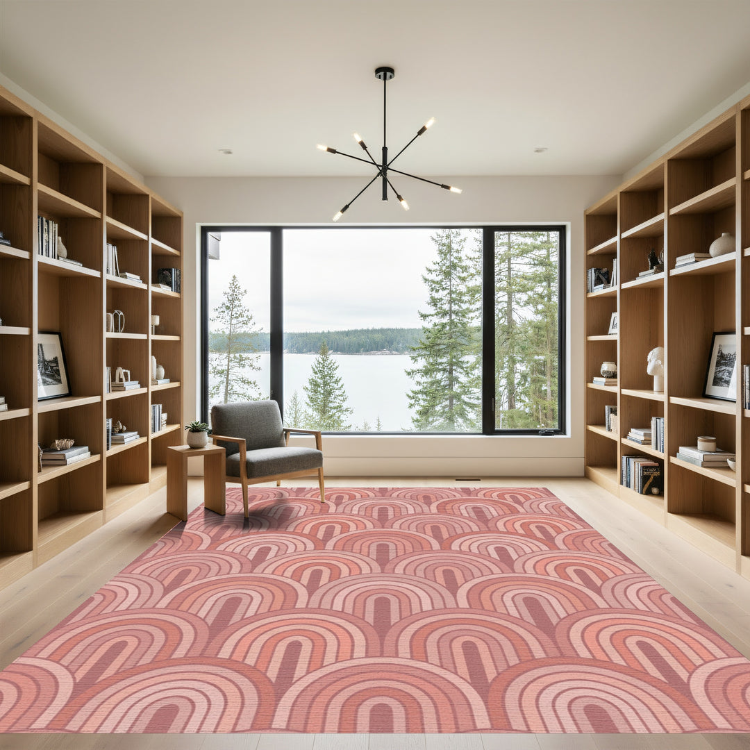 Retro Pink Rainbow Arc Rug