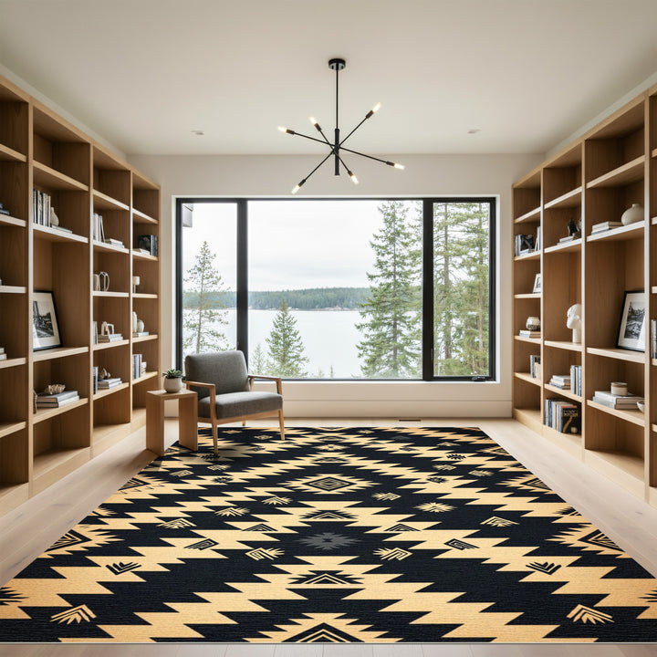 Dark Ochre Tribal Geometric Accents Rug