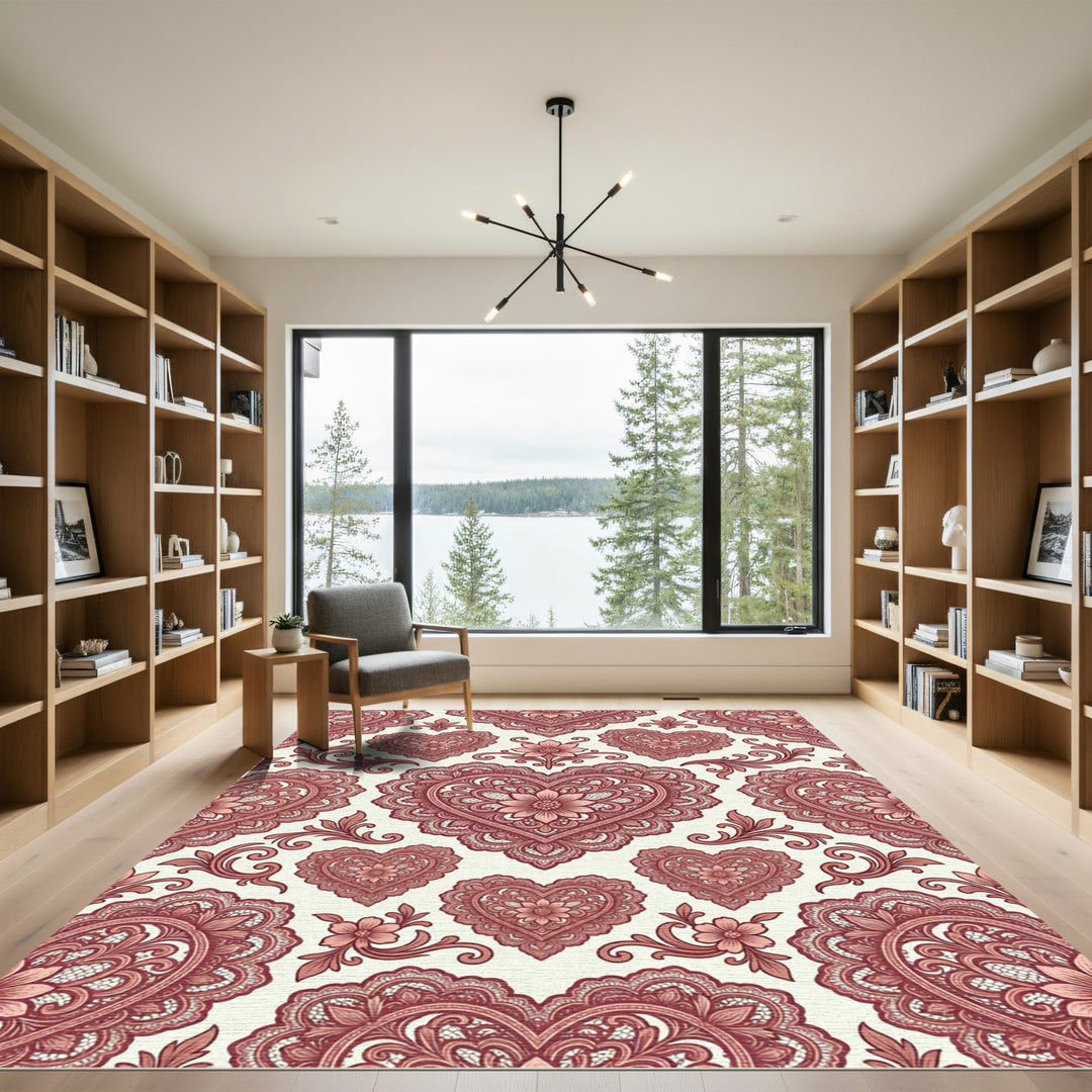 Vintage Dusty Rose Heart Medallion Rug