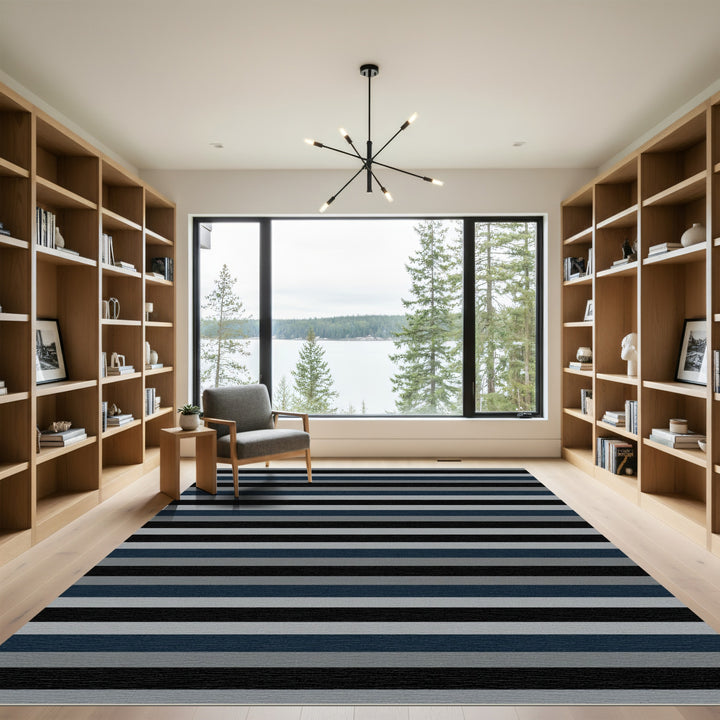 Classic Navy Gray Black Stripe Rug