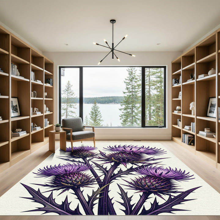 Purple Thistle Botanical Statement Area Rug