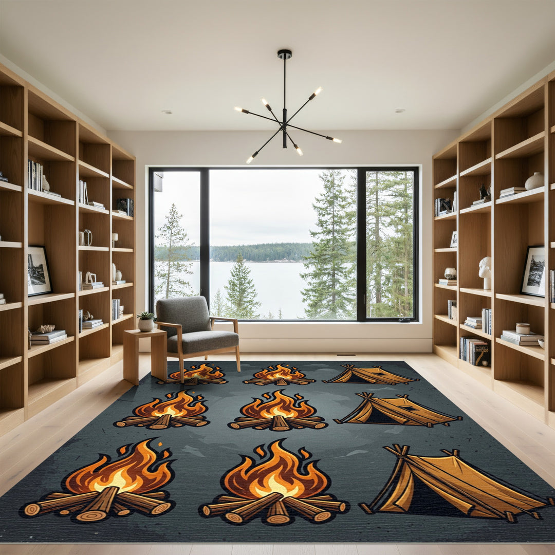 Rustic Campfire Tent Orange Rug