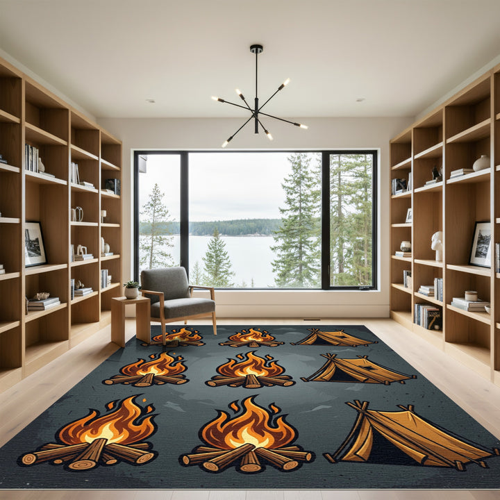 Rustic Campfire Tent Orange Rug