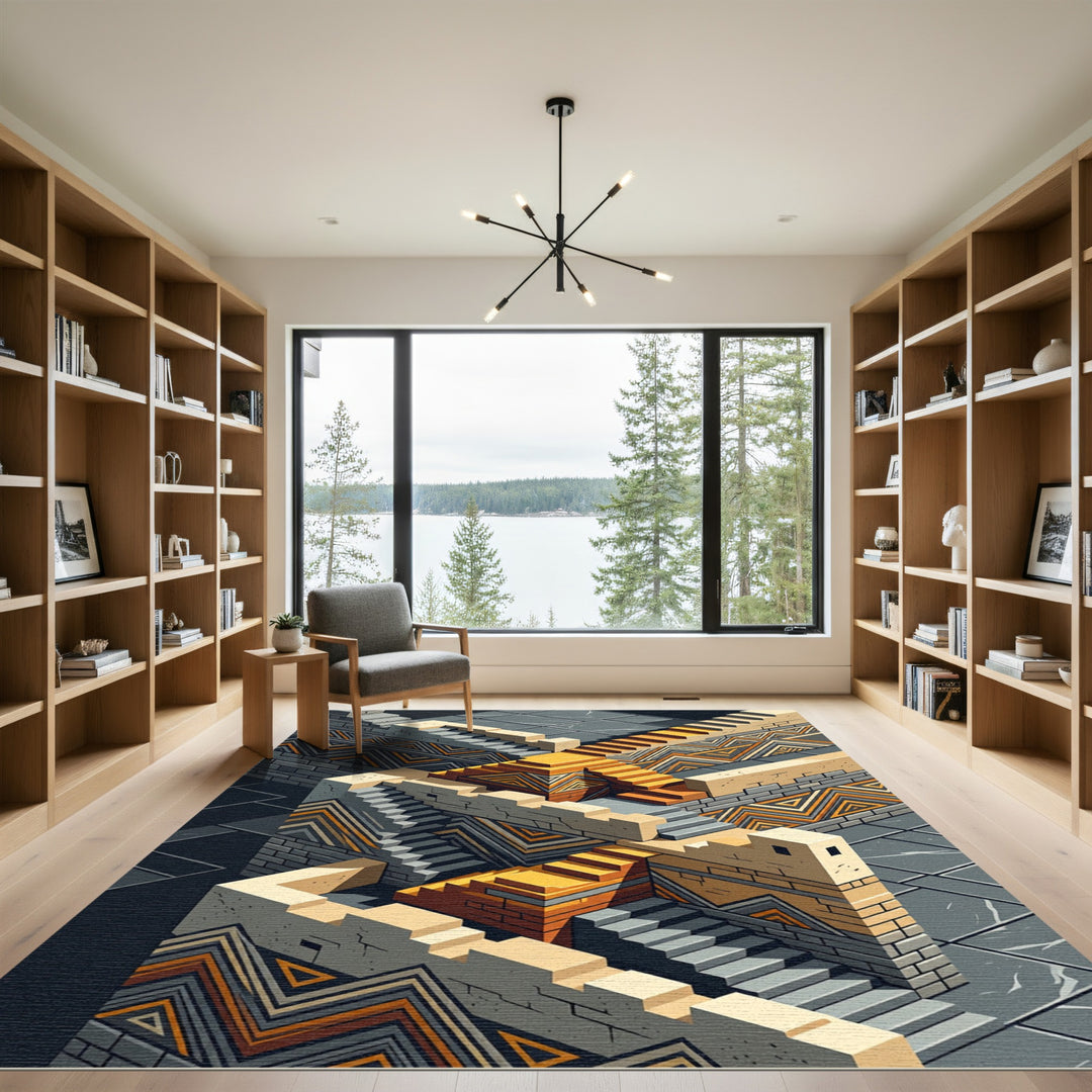 Isometric Tribal Stair Geometric Rug