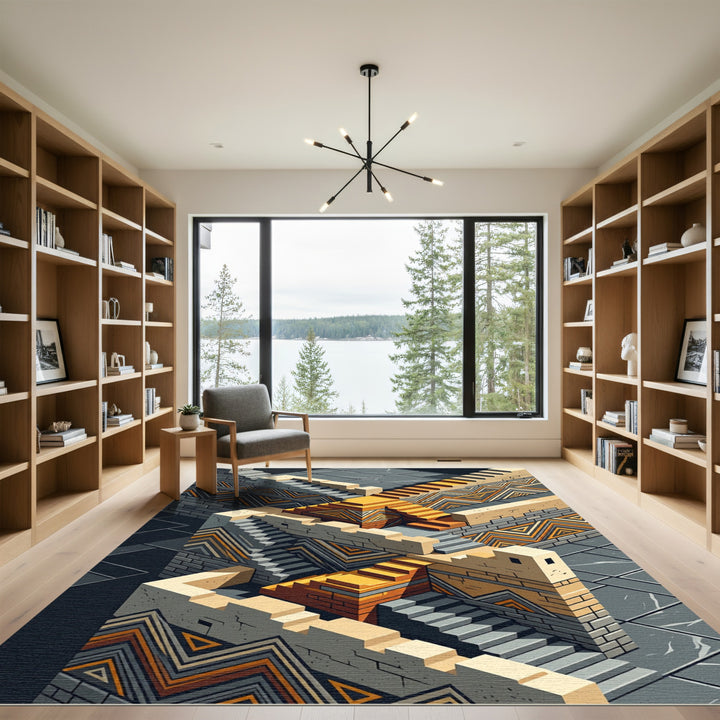 Isometric Tribal Stair Geometric Rug
