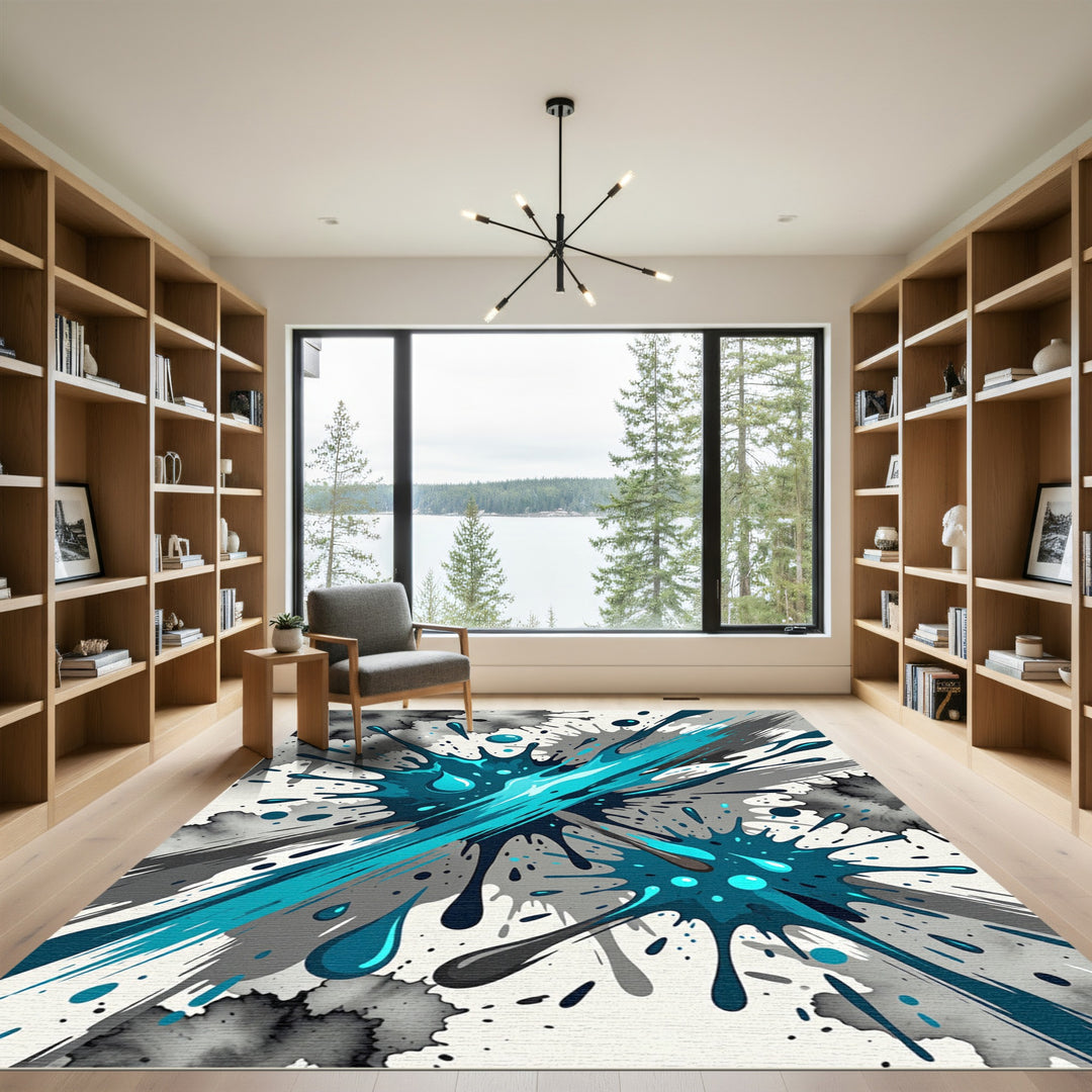 Dynamic Teal Splatter Burst Rug