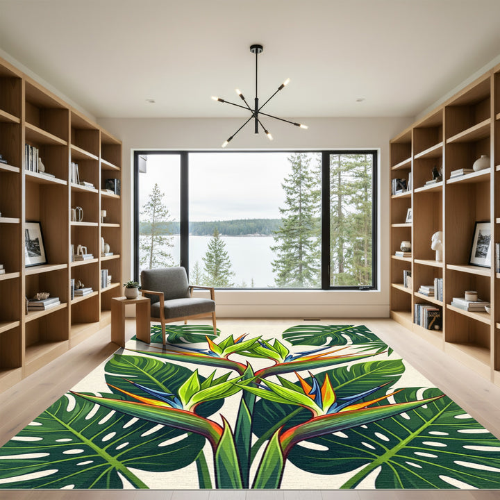 Tropical Bird of Paradise Green Foliage Rug