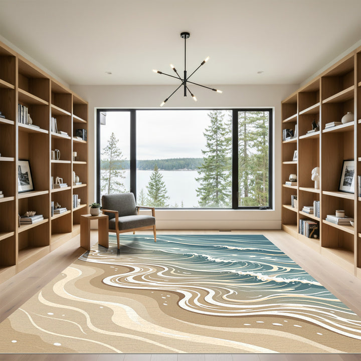 Coastal Waves Abstract Ocean Rug