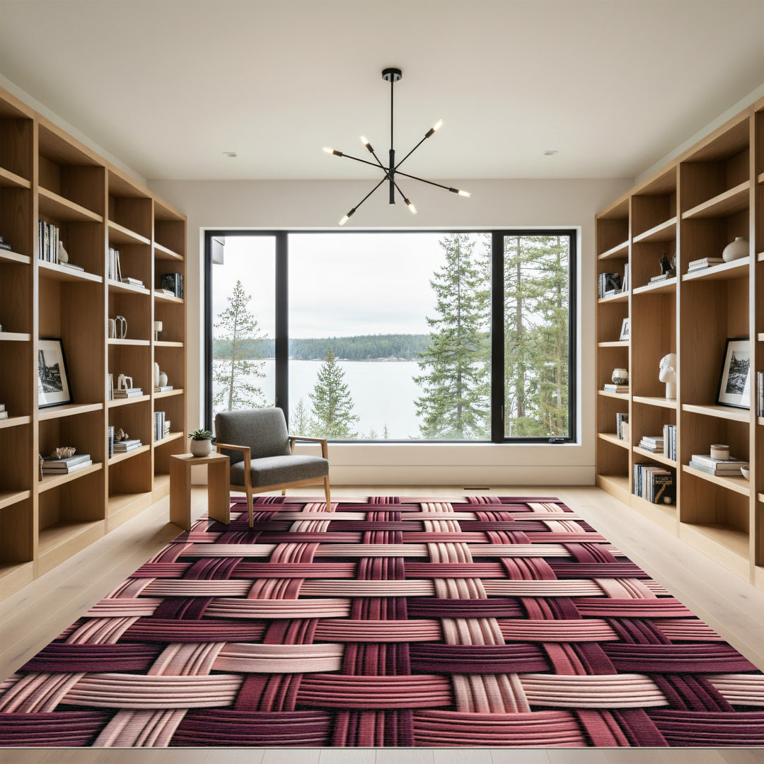 Rose Gold Woven Plaid Texture Rug