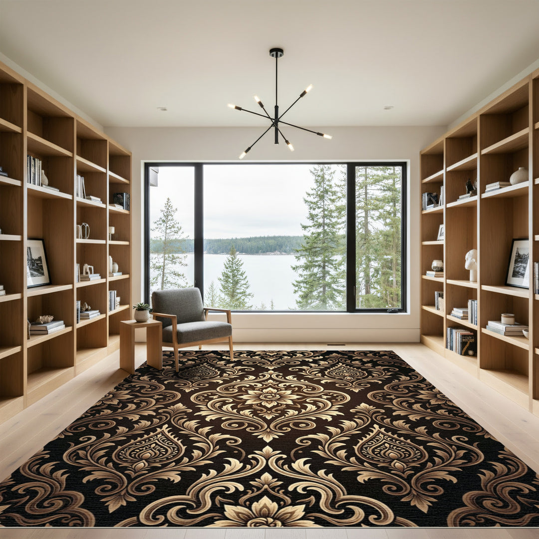 Antique Golden Floral Damask Rug