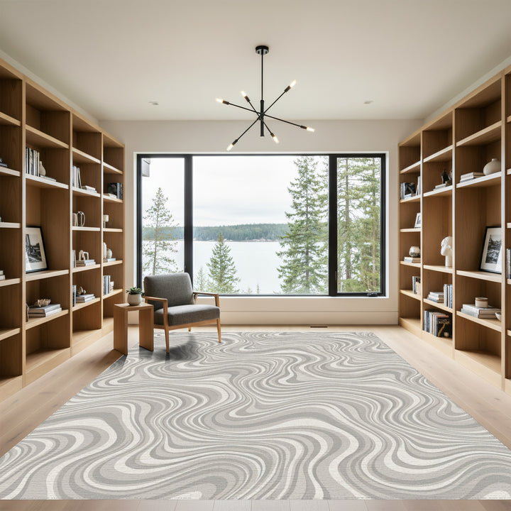 Neutral Swirl Wavy Stripes Rug