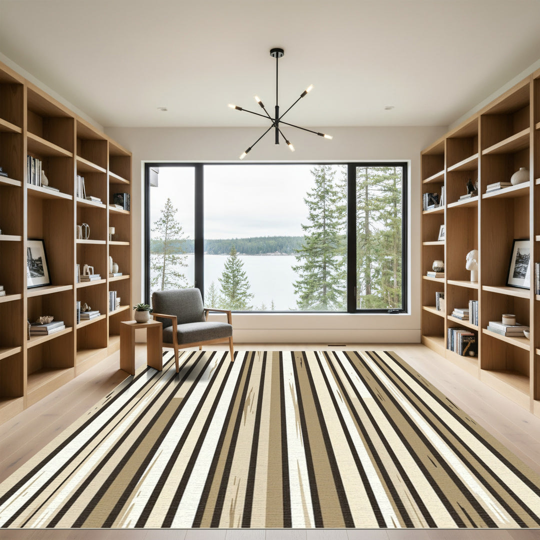 Neutral Wood Grain Vertical Stripes Rug