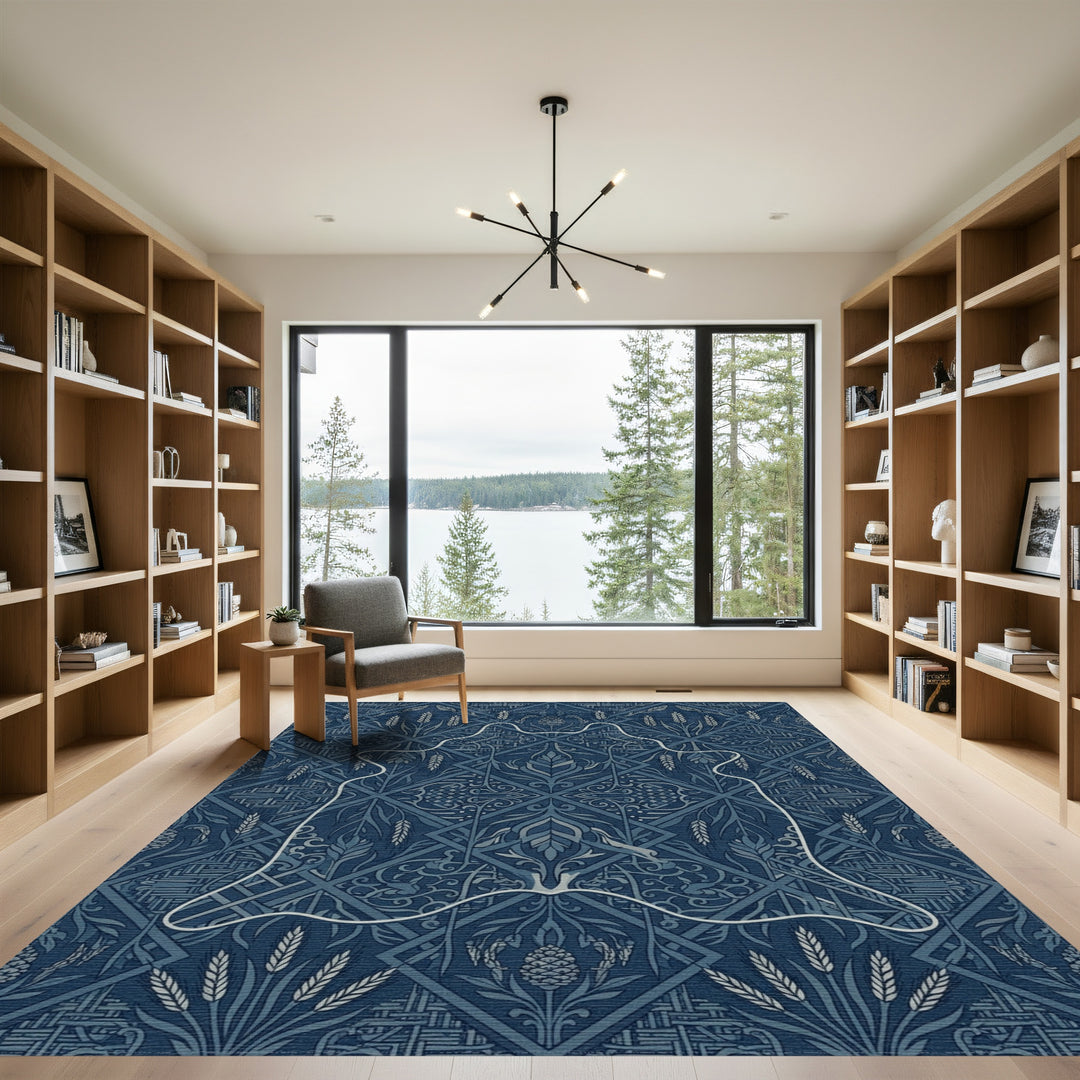 Indigo Ornamental Figure Yoga Rug