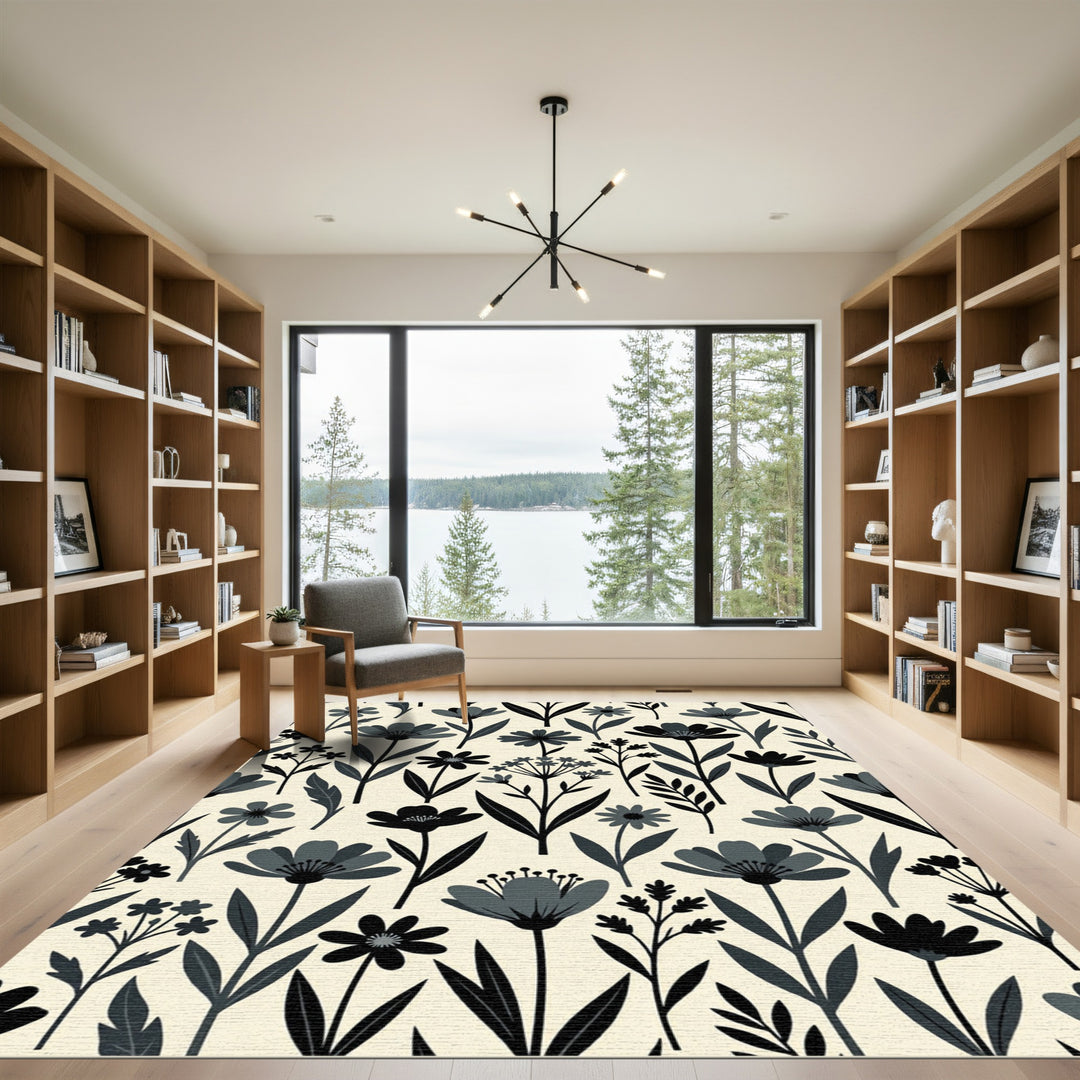 Dark Floral Meadow Area Rug