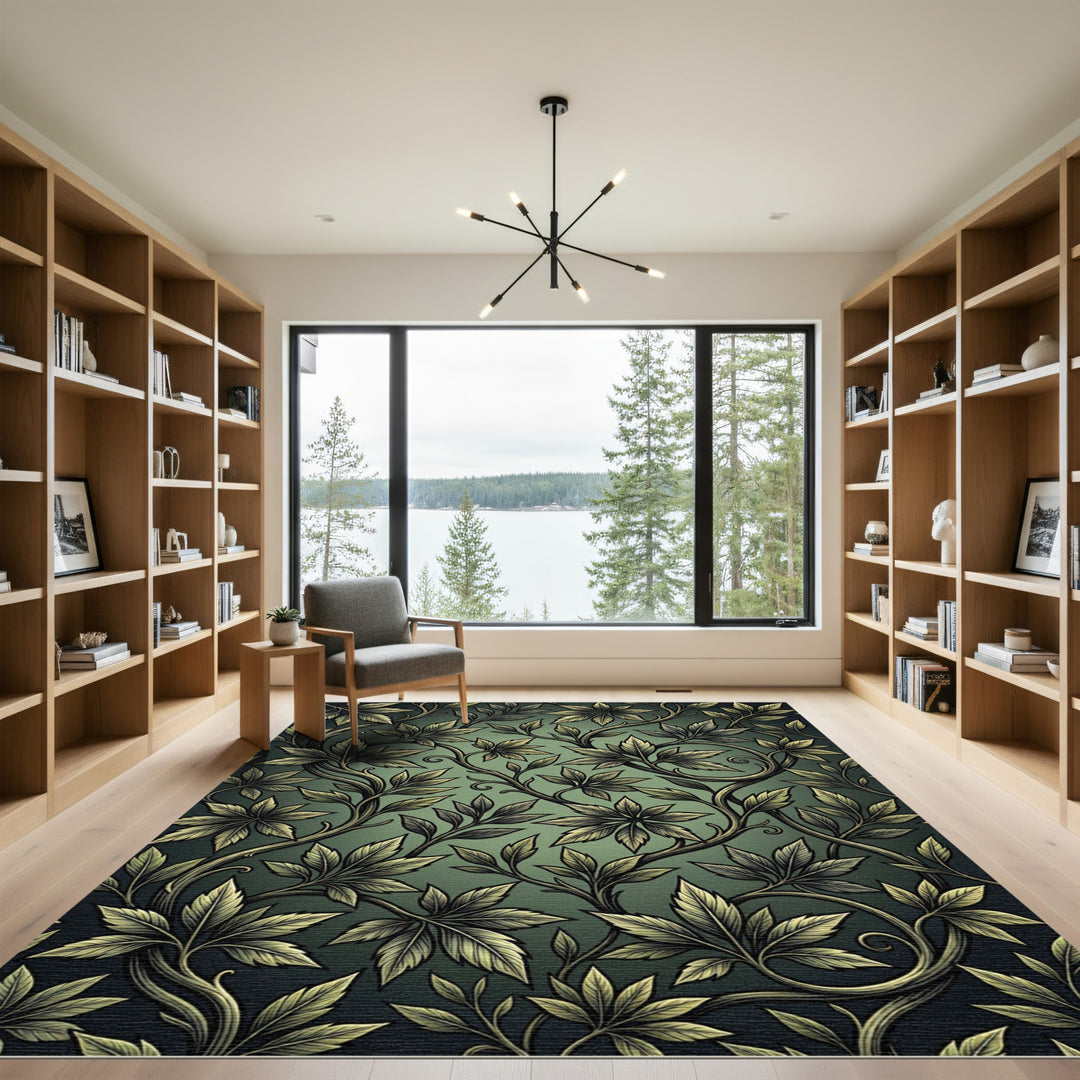 Dark Forest Green Vine Foliage Rug