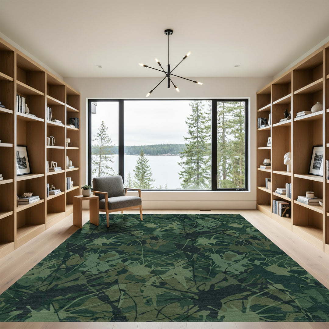 Earthy Green Splatter Camouflage Rug