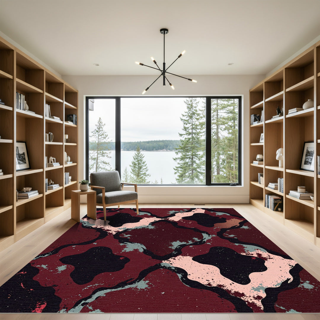 Crimson Abstract Splash Lattice Rug