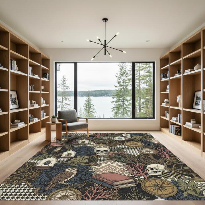 Dark Academia Skulls Insects Globes Books Rug