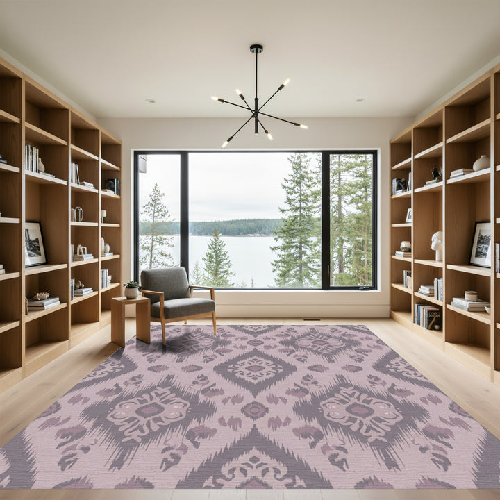 Dusty Rose Ikat Diamond Medallion Rug